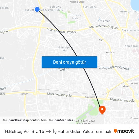 H.Bektaş Veli Blv. 1b to İç Hatlar Giden Yolcu Terminali map