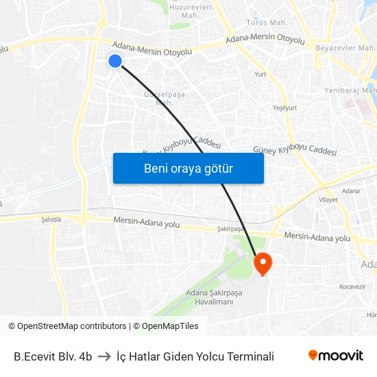 B.Ecevit Blv. 4b to İç Hatlar Giden Yolcu Terminali map