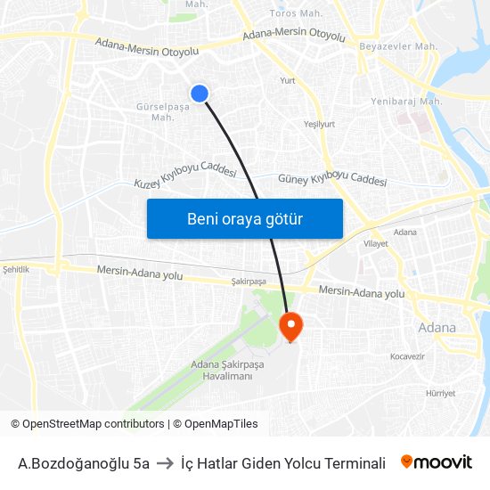 A.Bozdoğanoğlu 5a to İç Hatlar Giden Yolcu Terminali map