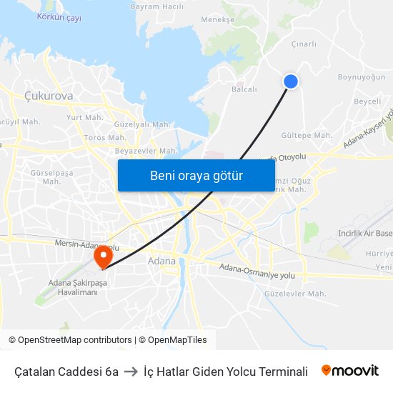 Çatalan Caddesi 6a to İç Hatlar Giden Yolcu Terminali map