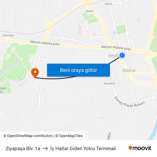 Ziyapaşa Blv. 1a to İç Hatlar Giden Yolcu Terminali map