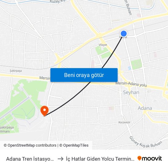 Adana Tren İstasyonu to İç Hatlar Giden Yolcu Terminali map