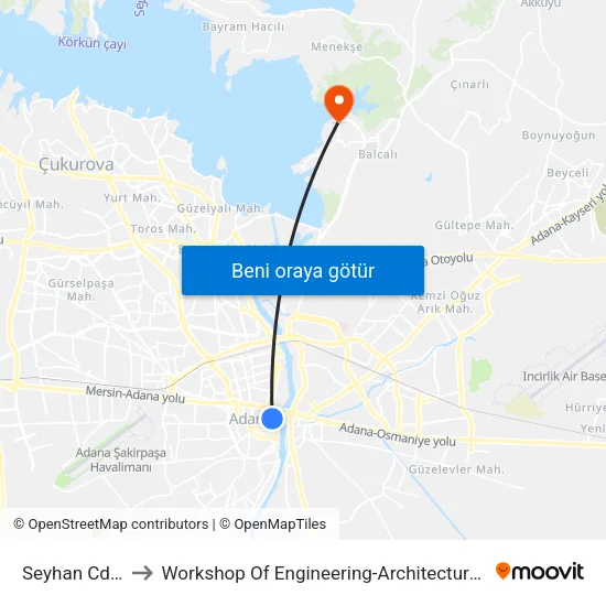 Seyhan Cd. 1a to Workshop Of Engineering-Architecture Faculty map