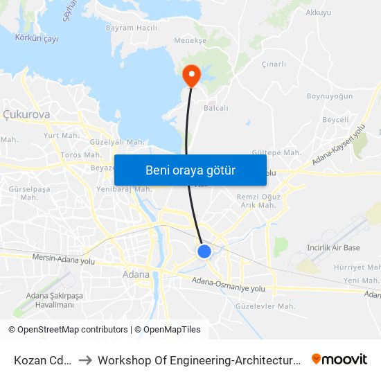 Kozan Cd. 5a to Workshop Of Engineering-Architecture Faculty map
