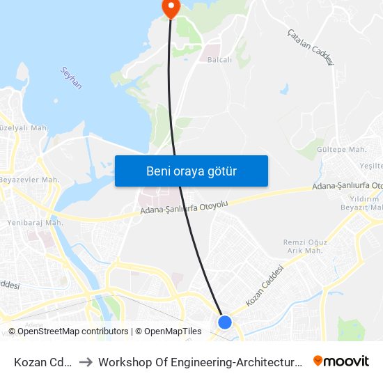 Kozan Cd. 8a to Workshop Of Engineering-Architecture Faculty map
