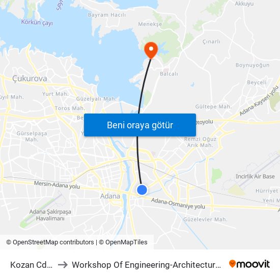 Kozan Cd. 1b to Workshop Of Engineering-Architecture Faculty map