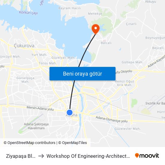 Ziyapaşa Blv. 1b to Workshop Of Engineering-Architecture Faculty map