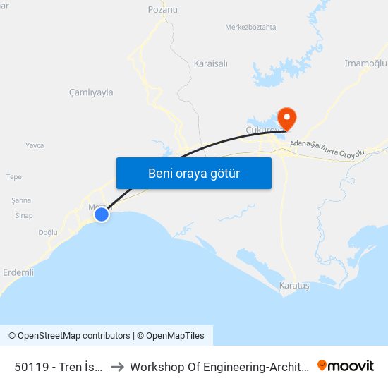 50119 - Tren İstasyonu to Workshop Of Engineering-Architecture Faculty map