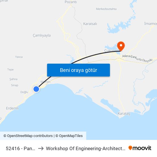 52416 - Pansiyon to Workshop Of Engineering-Architecture Faculty map