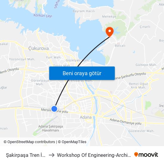 Şakirpaşa Tren İstasyonu to Workshop Of Engineering-Architecture Faculty map