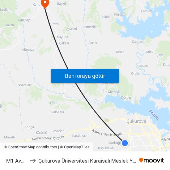 M1 Avm 2a to Çukurova Üniversitesi Karaisalı Meslek Yüksek Okulu map