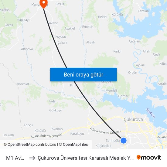 M1 Avm 3a to Çukurova Üniversitesi Karaisalı Meslek Yüksek Okulu map