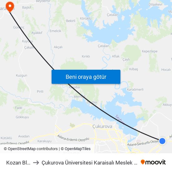 Kozan Blv. 2a to Çukurova Üniversitesi Karaisalı Meslek Yüksek Okulu map