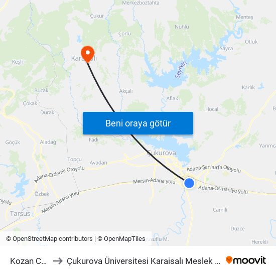 Kozan Cd. 1b to Çukurova Üniversitesi Karaisalı Meslek Yüksek Okulu map