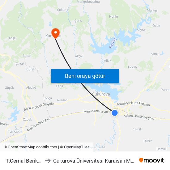 T.Cemal Beriker Blv. 1a to Çukurova Üniversitesi Karaisalı Meslek Yüksek Okulu map