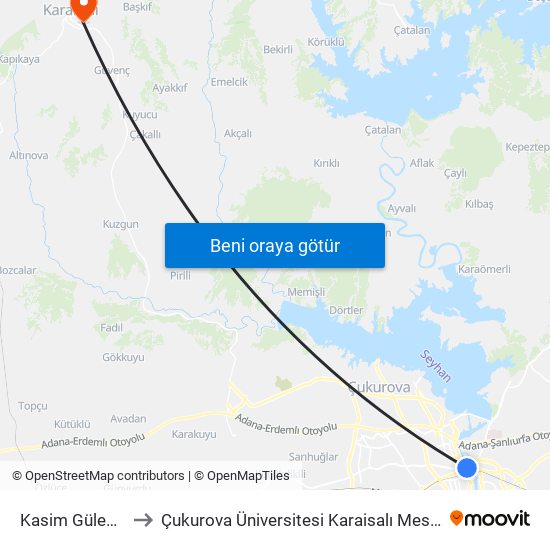 Kasim Gülek Blv. 1b to Çukurova Üniversitesi Karaisalı Meslek Yüksek Okulu map