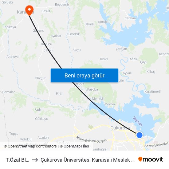 T.Özal Blv. 4b to Çukurova Üniversitesi Karaisalı Meslek Yüksek Okulu map