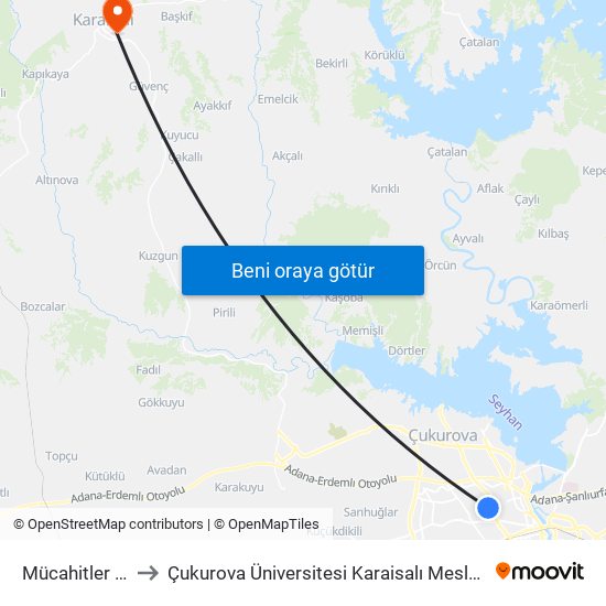 Mücahitler Cd. 6a to Çukurova Üniversitesi Karaisalı Meslek Yüksek Okulu map