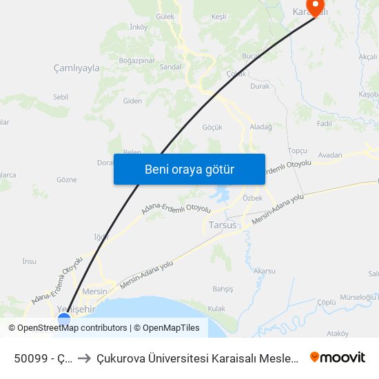 50099 - Çiftyol to Çukurova Üniversitesi Karaisalı Meslek Yüksek Okulu map