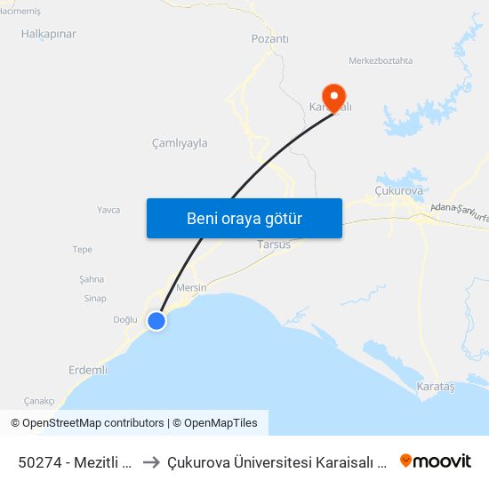 50274 - Mezitli Otoban Yolu to Çukurova Üniversitesi Karaisalı Meslek Yüksek Okulu map