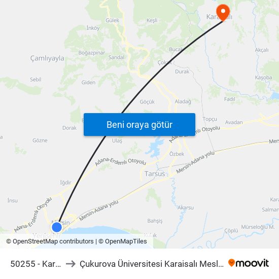 50255 - Karayolları to Çukurova Üniversitesi Karaisalı Meslek Yüksek Okulu map