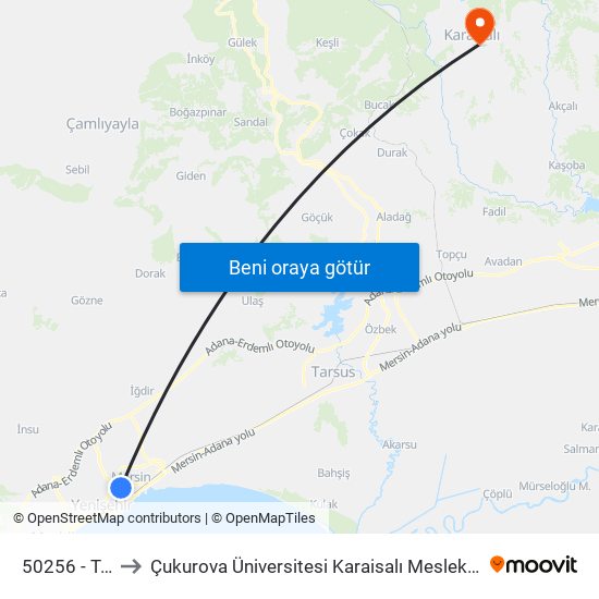 50256 - Tedaş to Çukurova Üniversitesi Karaisalı Meslek Yüksek Okulu map