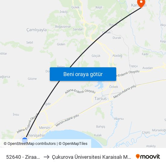 52640 - Ziraat Bankası to Çukurova Üniversitesi Karaisalı Meslek Yüksek Okulu map