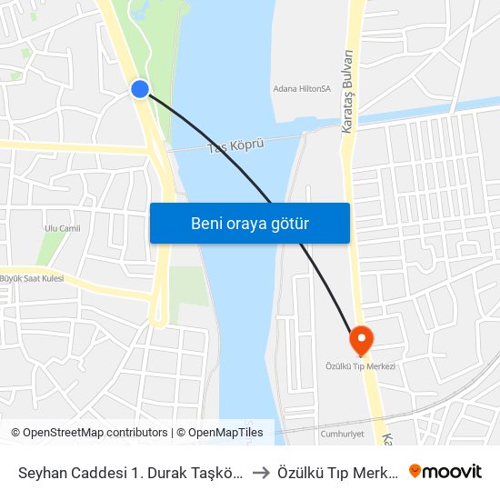 Seyhan Caddesi 1. Durak Taşköprü to Özülkü Tıp Merkezi map