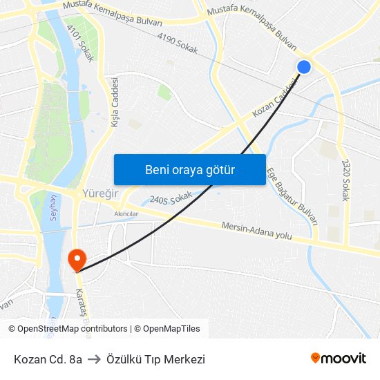 Kozan Cd. 8a to Özülkü Tıp Merkezi map