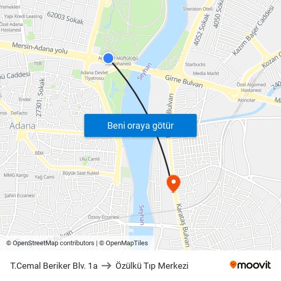 T.Cemal Beriker Blv. 1a to Özülkü Tıp Merkezi map