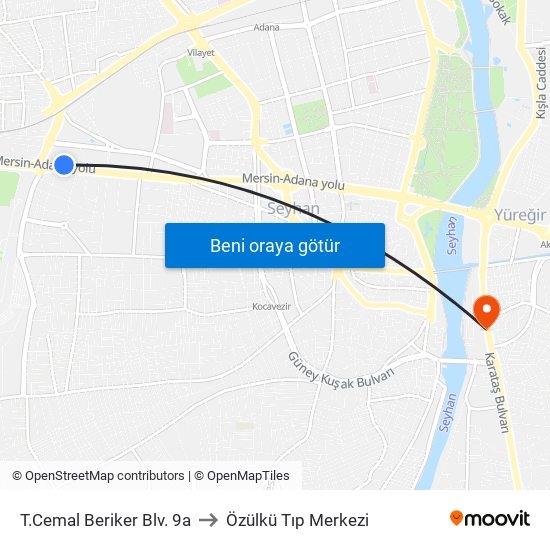 T.Cemal Beriker Blv. 9a to Özülkü Tıp Merkezi map