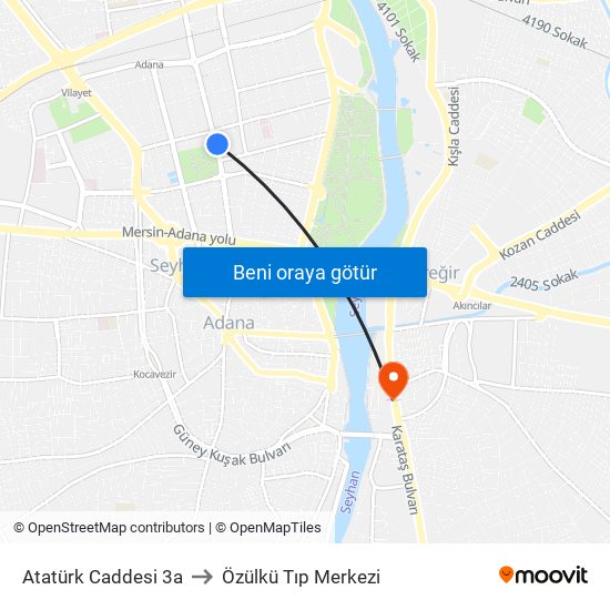 Atatürk Caddesi 3a to Özülkü Tıp Merkezi map