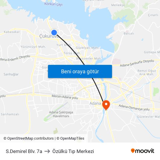 S.Demirel Blv. 7a to Özülkü Tıp Merkezi map