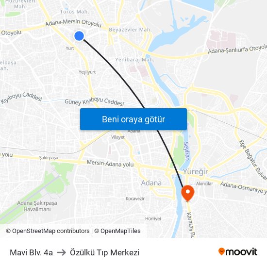 Mavi Blv. 4a to Özülkü Tıp Merkezi map