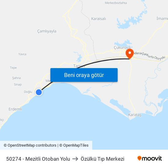 50274 - Mezitli Otoban Yolu to Özülkü Tıp Merkezi map