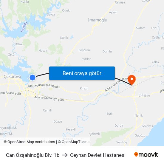 Can Özşahinoğlu Blv. 1b to Ceyhan Devlet Hastanesi map
