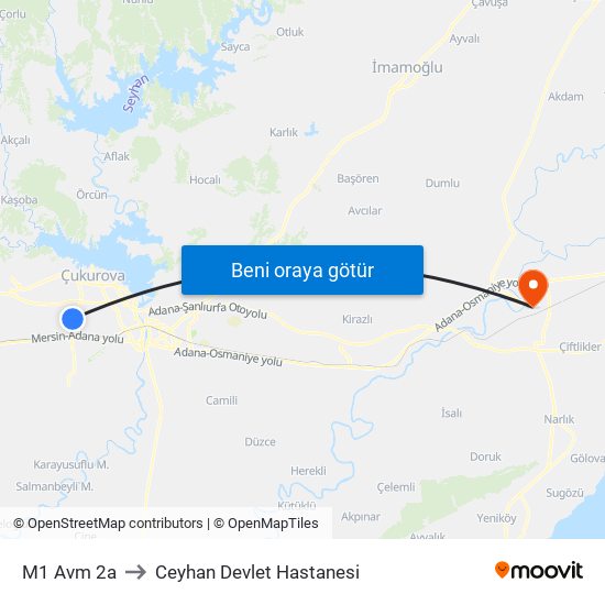 M1 Avm 2a to Ceyhan Devlet Hastanesi map