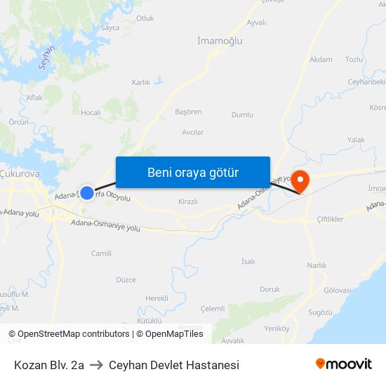 Kozan Blv. 2a to Ceyhan Devlet Hastanesi map