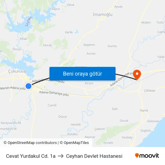 Cevat Yurdakul Cd. 1a to Ceyhan Devlet Hastanesi map