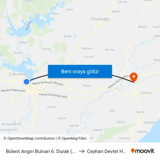 Bülent Angin Bulvari 6. Durak (Duygu Cafe) to Ceyhan Devlet Hastanesi map