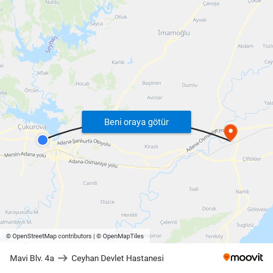 Mavi Blv. 4a to Ceyhan Devlet Hastanesi map