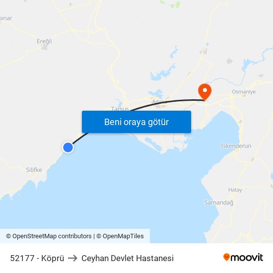 52177 - Köprü to Ceyhan Devlet Hastanesi map