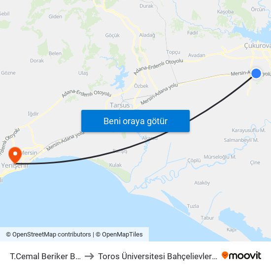 T.Cemal Beriker Blv. 16b to Toros Üniversitesi Bahçelievler Kampüsü map