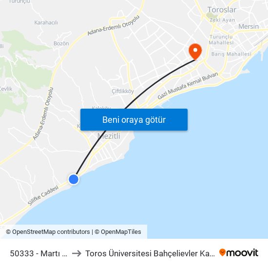 50333 - Martı Otel to Toros Üniversitesi Bahçelievler Kampüsü map