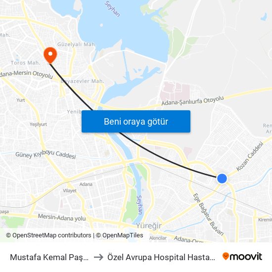 Mustafa Kemal Paşa 1 to Özel Avrupa Hospital Hastanesi map