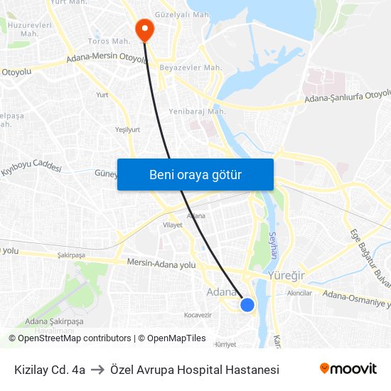 Kizilay Cd. 4a to Özel Avrupa Hospital Hastanesi map