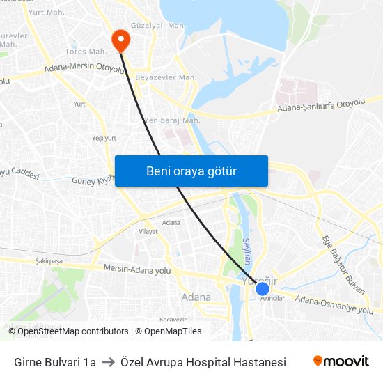 Girne Bulvari 1a to Özel Avrupa Hospital Hastanesi map