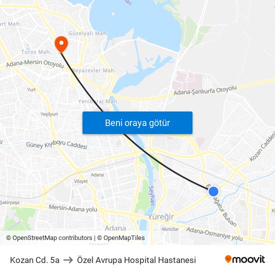 Kozan Cd. 5a to Özel Avrupa Hospital Hastanesi map