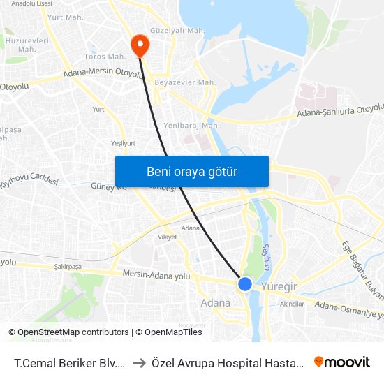 T.Cemal Beriker Blv. 1a to Özel Avrupa Hospital Hastanesi map
