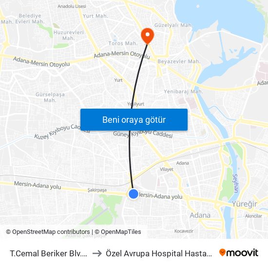 T.Cemal Beriker Blv. 9a to Özel Avrupa Hospital Hastanesi map